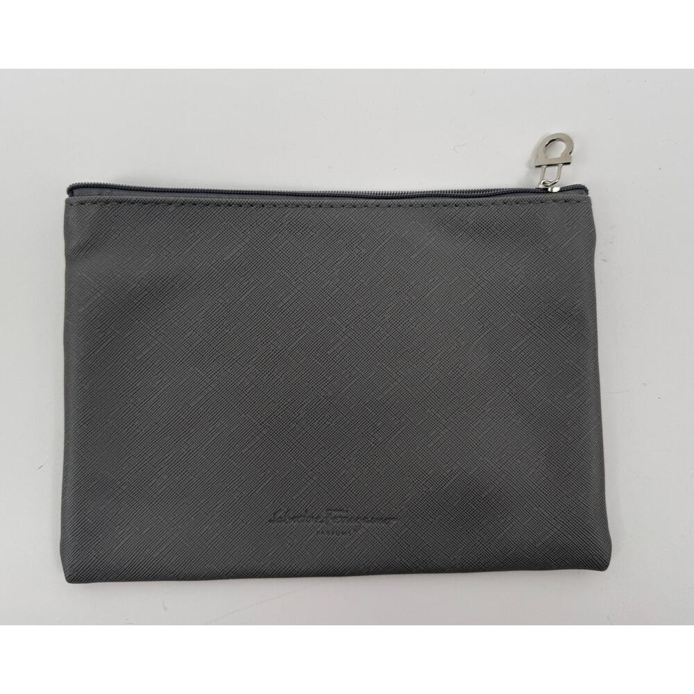 Salvatore Ferragamo Gray Coated Canvas Top Zip Unisex Pouch / Clutch – 8” x 6”